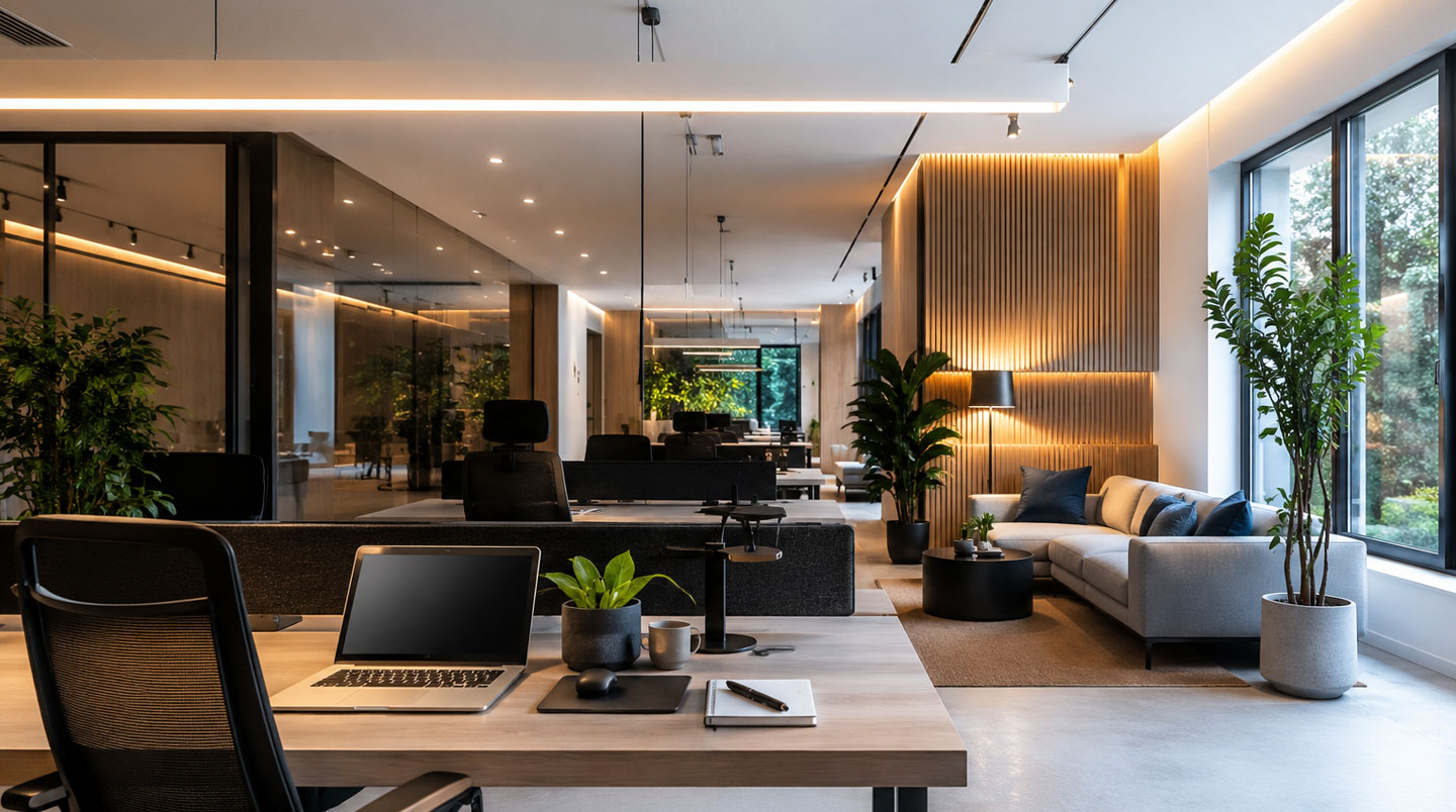 Poste de travail professionnel éclairé par suspension LED linéaire réglable avec variateur de température de couleur visible