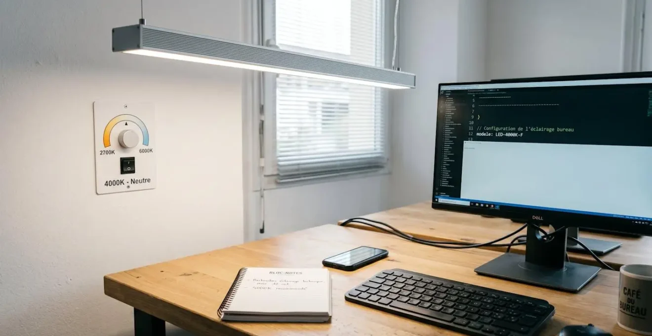 Poste de travail professionnel éclairé par suspension LED linéaire réglable avec variateur de température de couleur visible